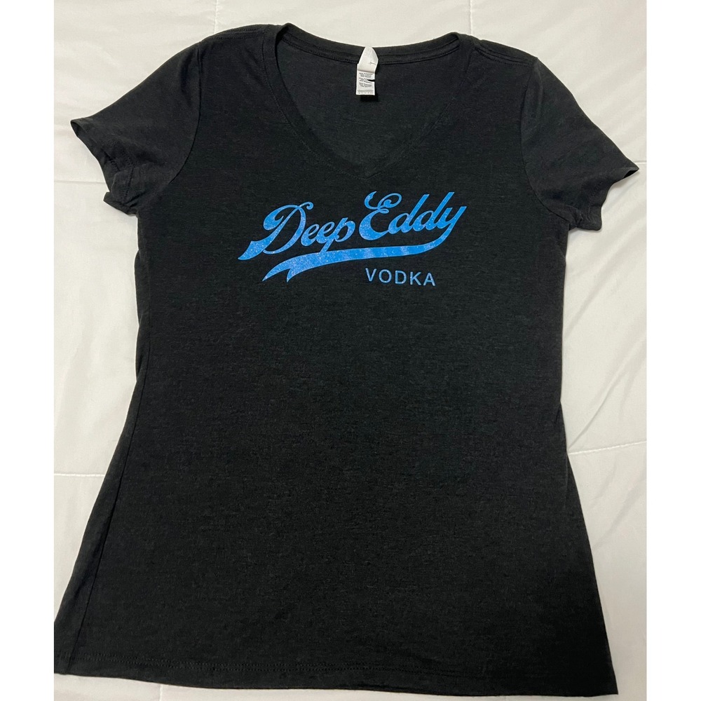 Deep‎ Eddy Vodka Womens Black V Neck T Shirt Short Sleeve Graphic Tee Size Small